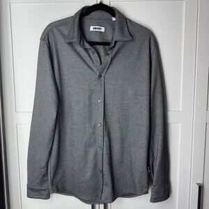 DKNY Men's Semi-Formal Button down collared Long Sleeve Top Gray Large